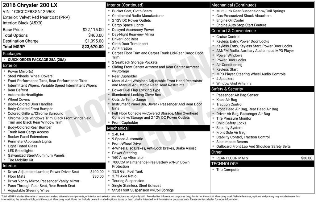 2016 Chrysler 200 LX