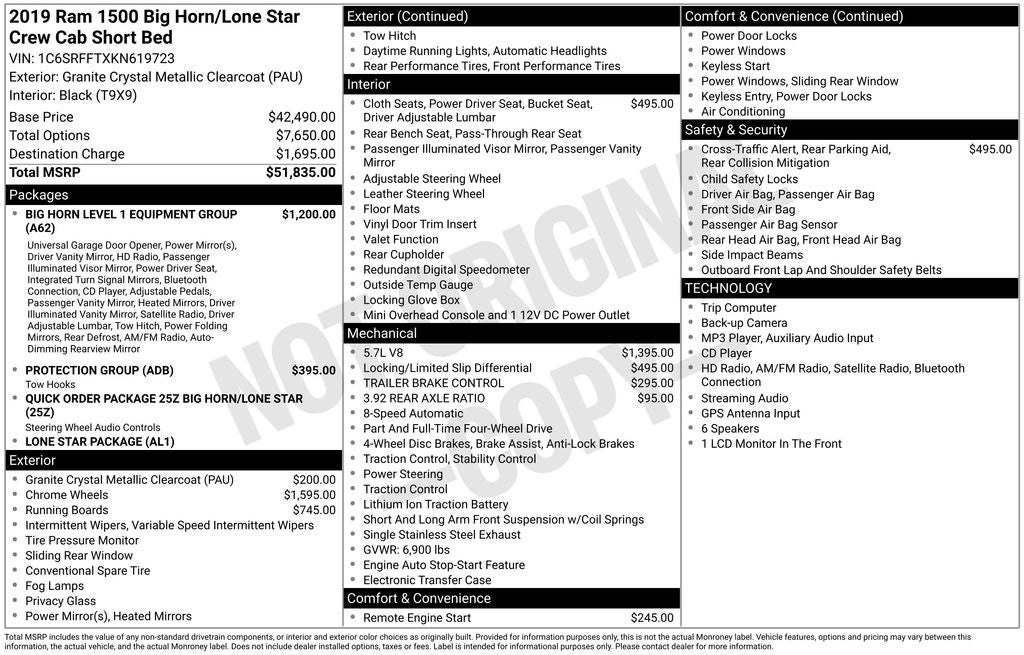 2019 RAM 1500 Big Horn/Lone Star