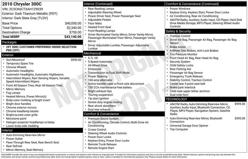2010 Chrysler 300C Base