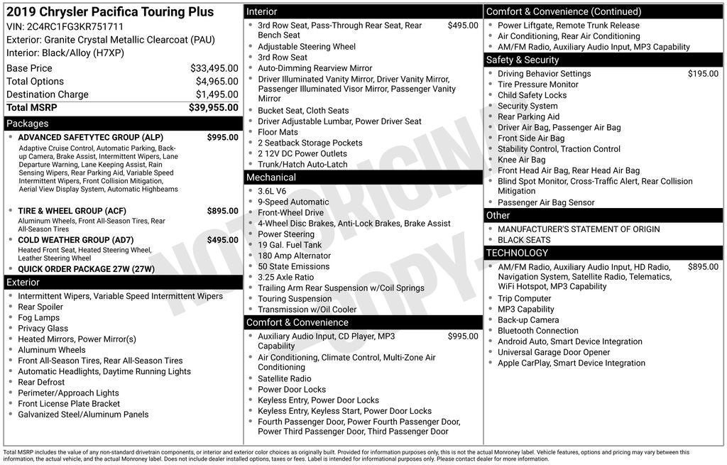 2019 Chrysler Pacifica Touring Plus