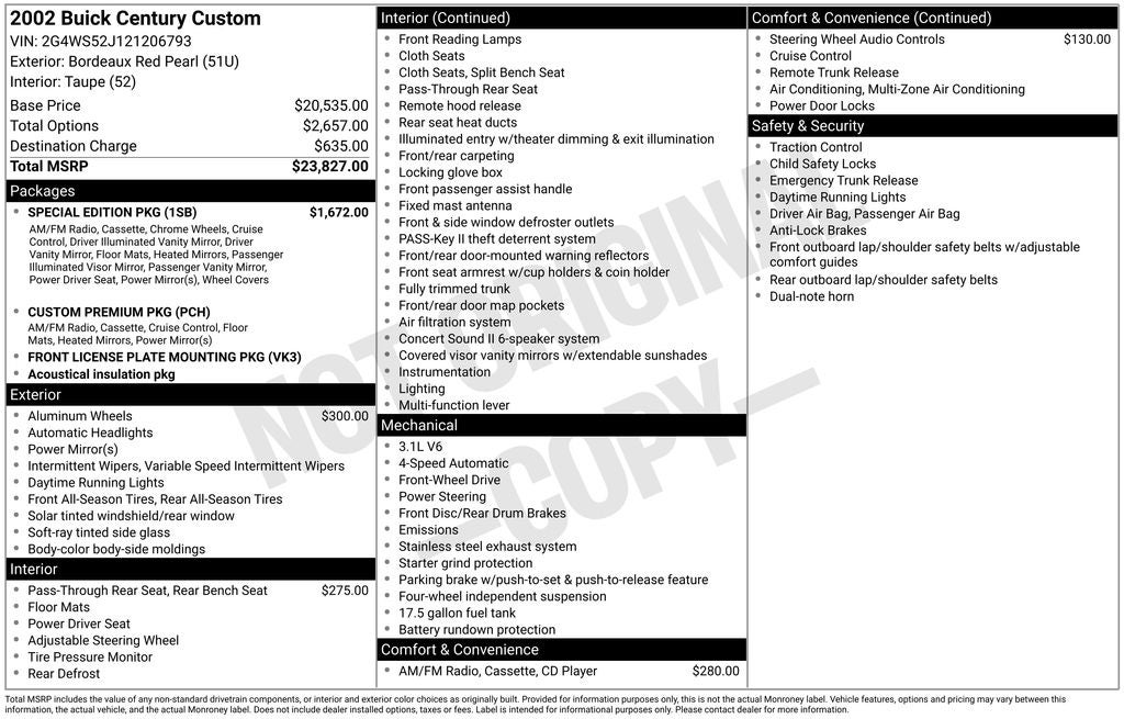 2002 Buick Century Custom