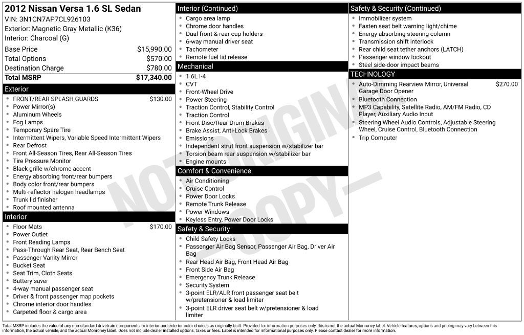 2012 Nissan Versa 1.6 SL