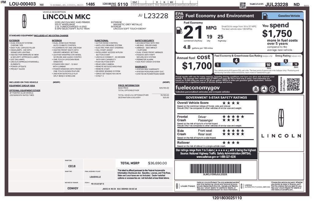 2018 Lincoln MKC Premiere