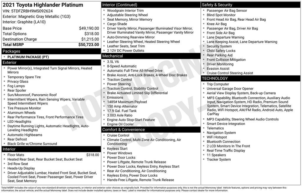 2021 Toyota Highlander Platinum