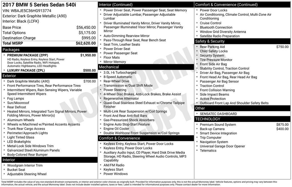 2017 BMW 5 Series 540i