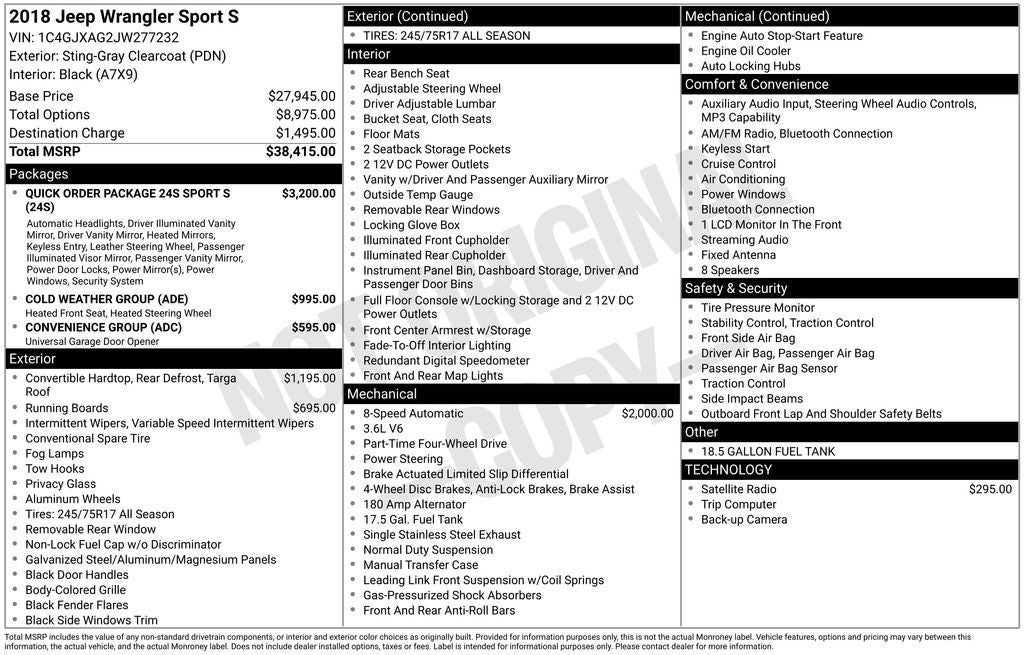 2018 Jeep Wrangler Sport S 4x4