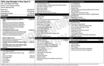 2026 Jeep Wrangler WRANGLER 4-DOOR SPORT S