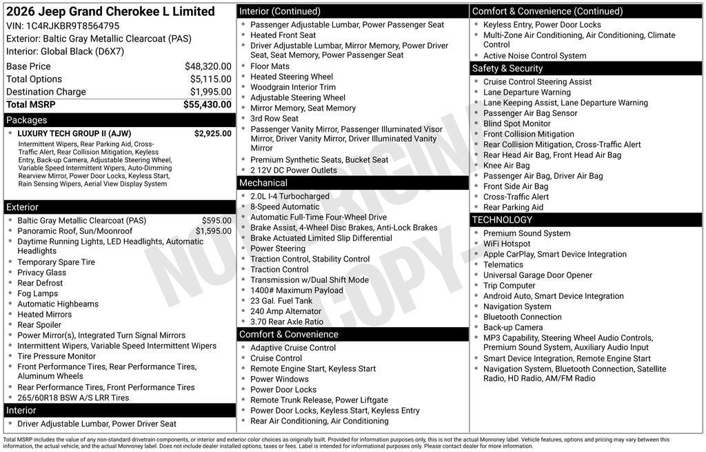 2026 Jeep Grand Cherokee GRAND CHEROKEE L LIMITED 4X4