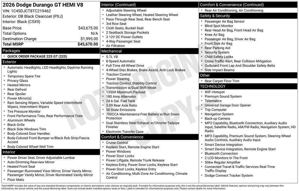 2026 Dodge Durango DURANGO GT AWD HEMI V8