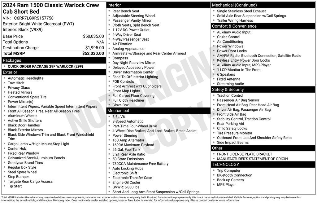 2024 RAM 1500 Classic Warlock Crew Cab 4x4 5'7' Box