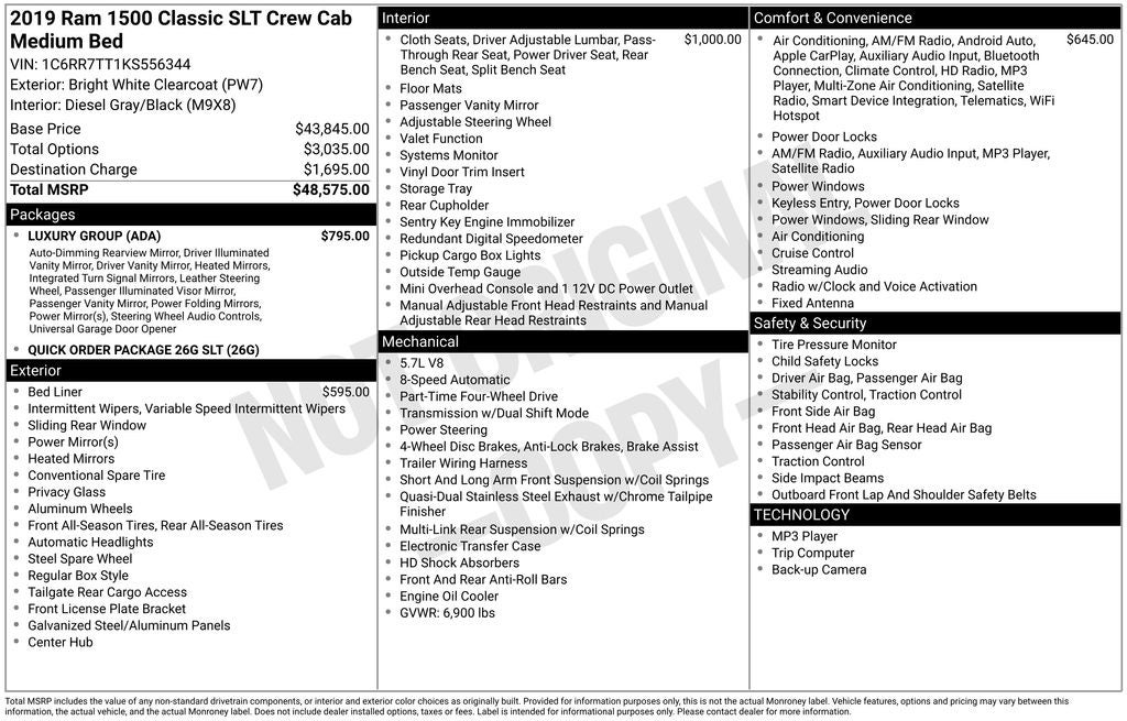 2019 RAM 1500 Classic SLT Crew Cab 4x4 6'4' Box