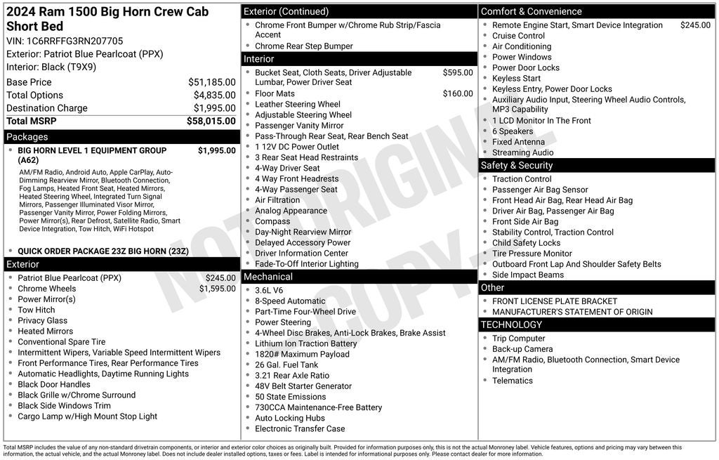 2024 RAM 1500 Big Horn Crew Cab 4x4 5'7' Box