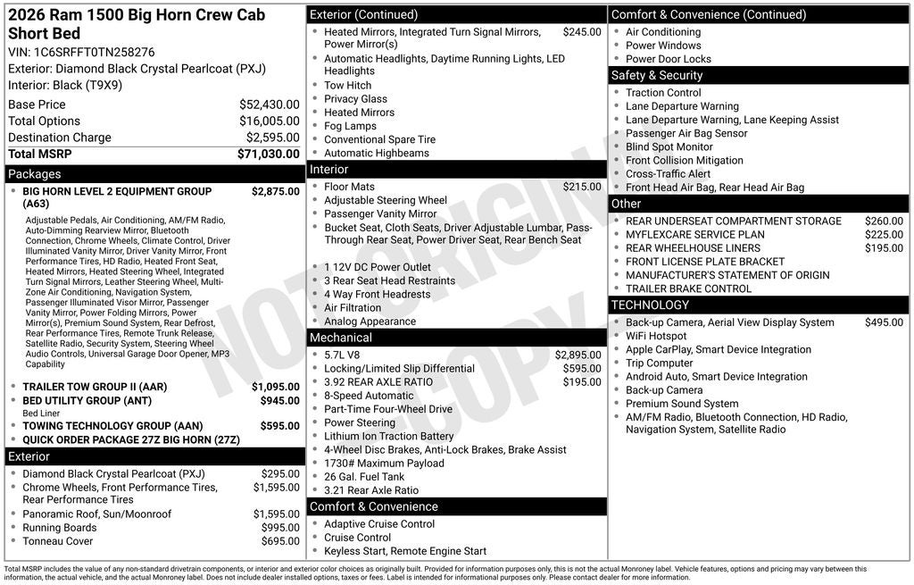 2026 RAM Ram 1500 RAM 1500 BIG HORN CREW CAB 4X4 5'7' BOX