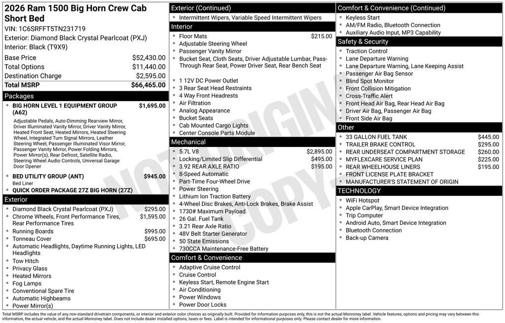2026 RAM Ram 1500 RAM 1500 BIG HORN CREW CAB 4X4 5'7' BOX