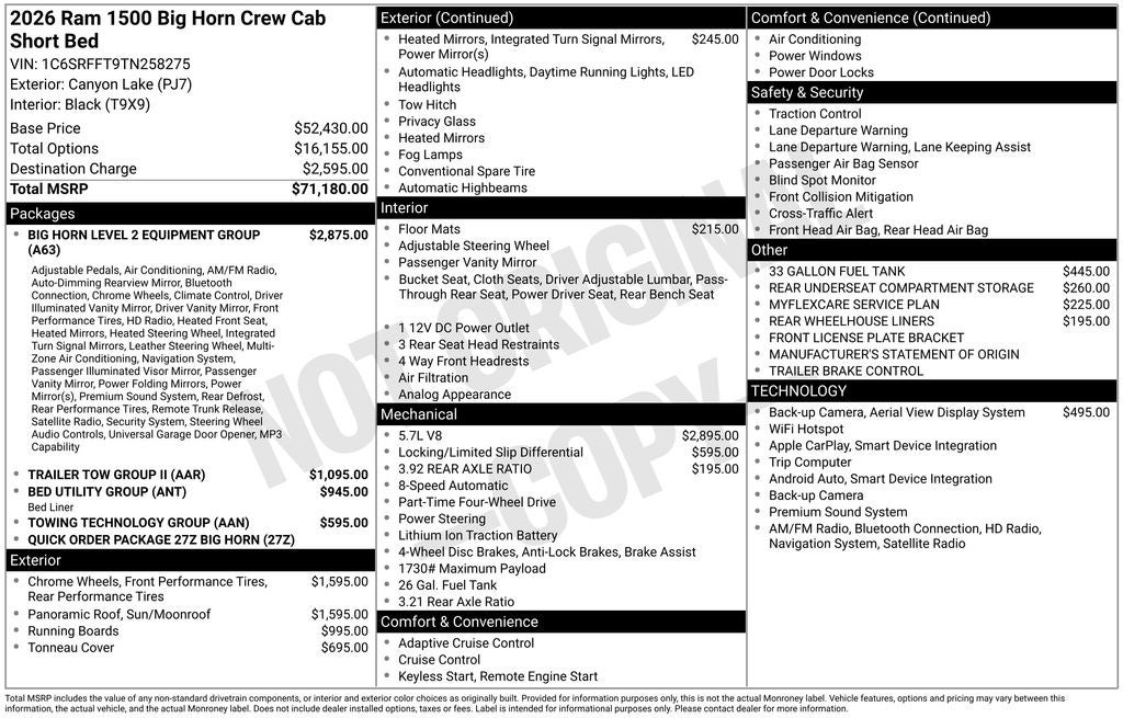 2026 RAM Ram 1500 RAM 1500 BIG HORN CREW CAB 4X4 5'7' BOX