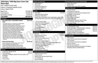 2026 RAM Ram 1500 RAM 1500 BIG HORN CREW CAB 4X4 5'7' BOX