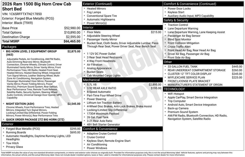 2026 RAM Ram 1500 RAM 1500 BIG HORN CREW CAB 4X4 5'7' BOX