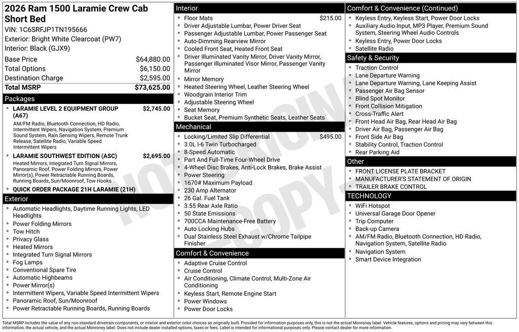 2026 RAM Ram 1500 RAM 1500 LARAMIE CREW CAB 4X4 5'7' BOX