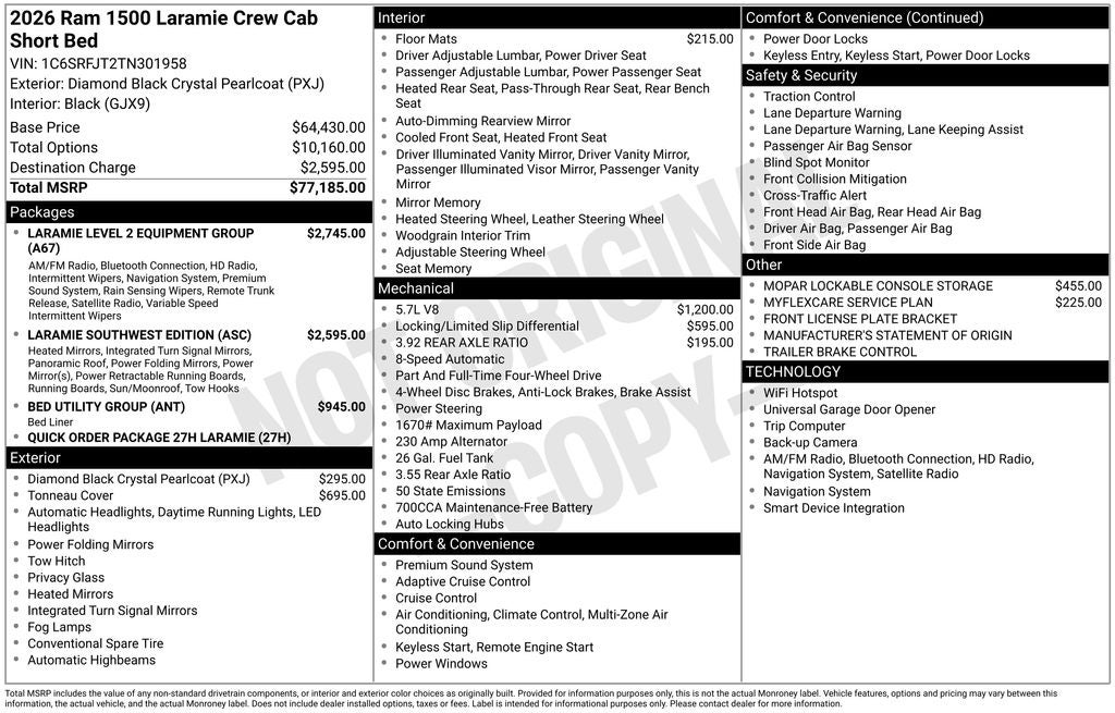 2026 RAM Ram 1500 RAM 1500 LARAMIE CREW CAB 4X4 5'7' BOX