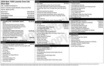 2026 RAM Ram 1500 RAM 1500 LARAMIE CREW CAB 4X4 5'7' BOX