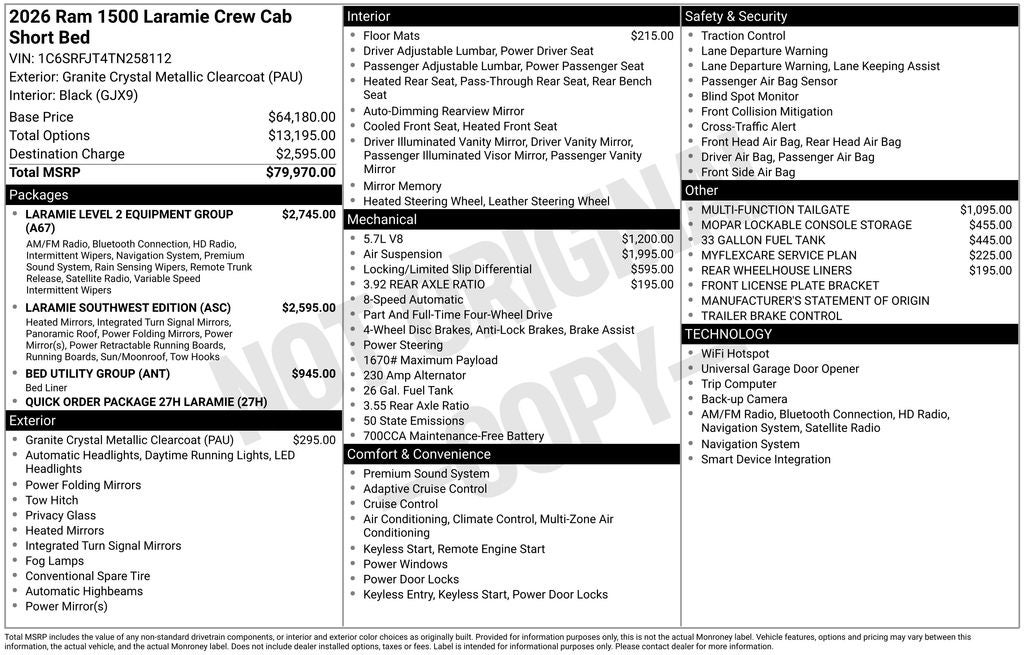 2026 RAM Ram 1500 RAM 1500 LARAMIE CREW CAB 4X4 5'7' BOX
