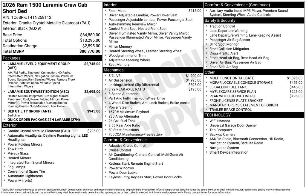 2026 RAM Ram 1500 RAM 1500 LARAMIE CREW CAB 4X4 5'7' BOX