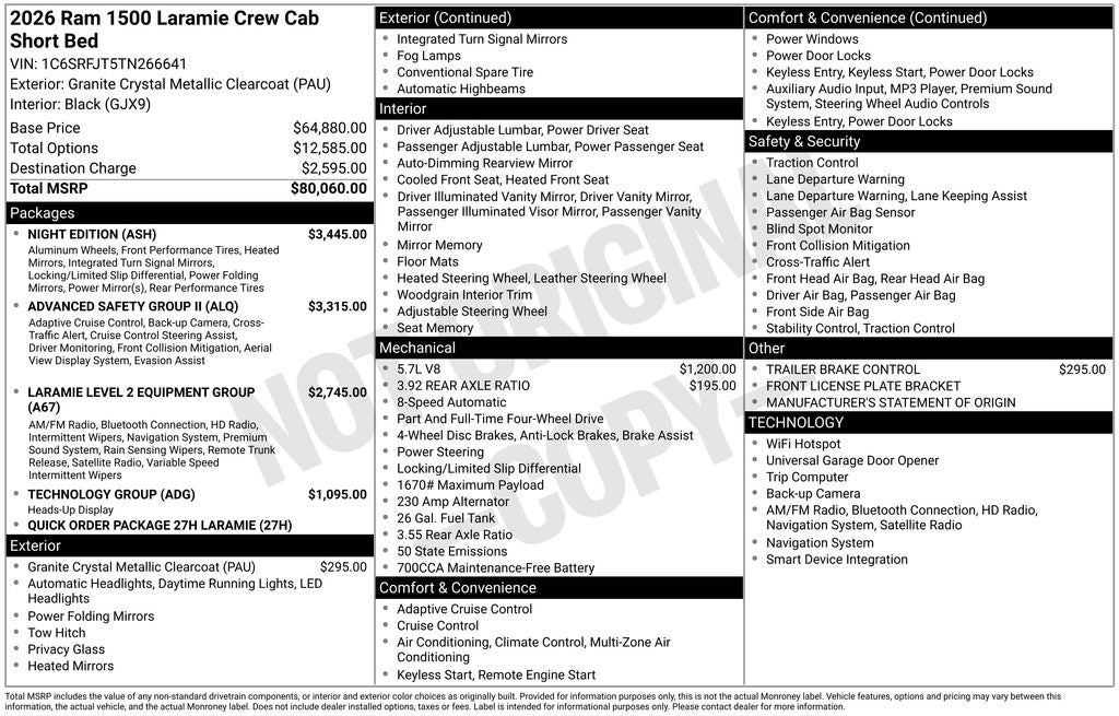 2026 RAM Ram 1500 RAM 1500 LARAMIE CREW CAB 4X4 5'7' BOX