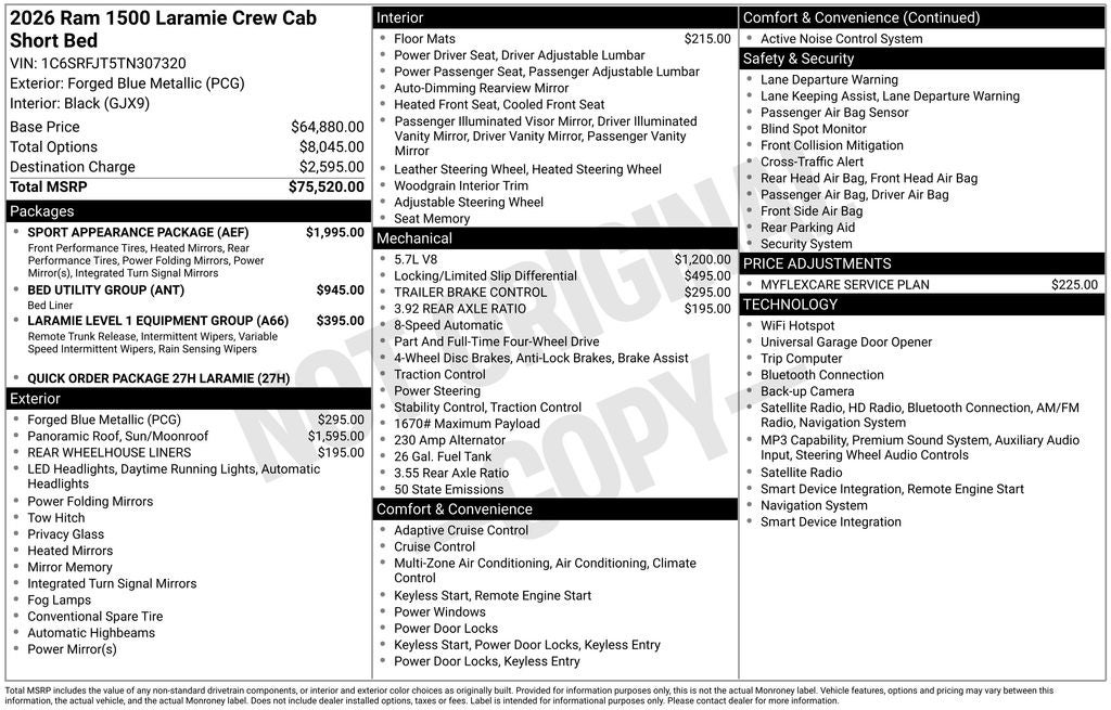 2026 RAM Ram 1500 RAM 1500 LARAMIE CREW CAB 4X4 5'7' BOX