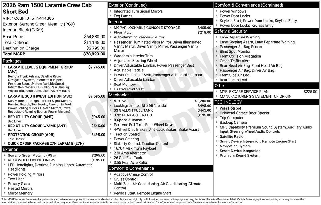2026 RAM Ram 1500 RAM 1500 LARAMIE CREW CAB 4X4 5'7' BOX
