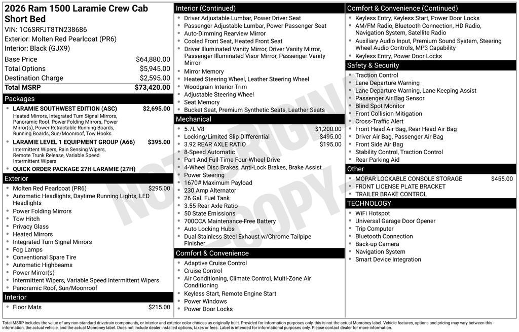 2026 RAM Ram 1500 RAM 1500 LARAMIE CREW CAB 4X4 5'7' BOX