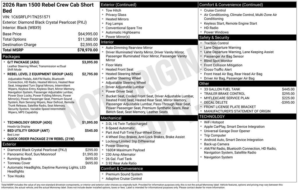 2026 RAM Ram 1500 RAM 1500 REBEL CREW CAB 4X4 5'7' BOX