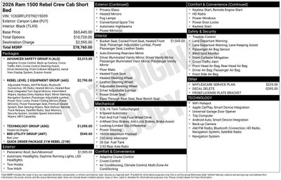 2026 RAM Ram 1500 RAM 1500 REBEL CREW CAB 4X4 5'7' BOX