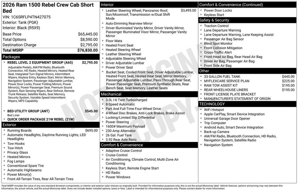 2026 RAM Ram 1500 RAM 1500 REBEL CREW CAB 4X4 5'7' BOX