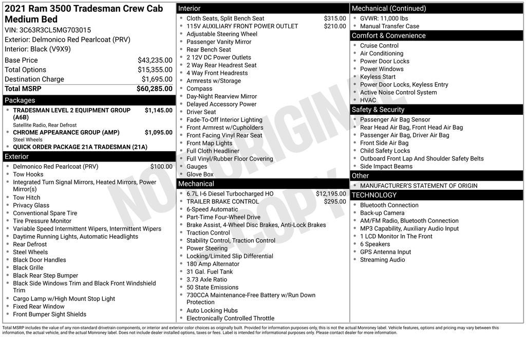 2021 RAM 3500 Tradesman Crew Cab 4x4 6'4' Box