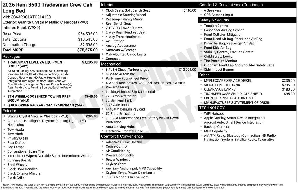 2026 RAM Ram 3500 RAM 3500 TRADESMAN CREW CAB 4X4 8' BOX
