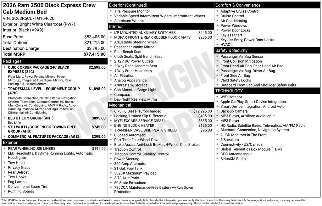 2026 RAM 2500 Black Express Crew Cab 4x4 6'4' Box