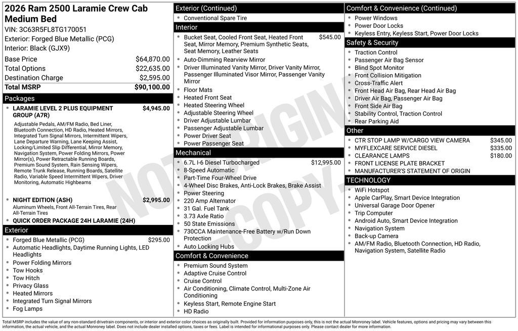 2026 RAM Ram 2500 RAM 2500 LARAMIE CREW CAB 4X4 6'4' BOX
