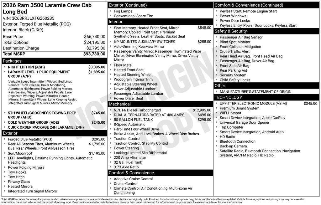 2026 RAM Ram 3500 RAM 3500 LARAMIE CREW CAB 4X4 8' BOX