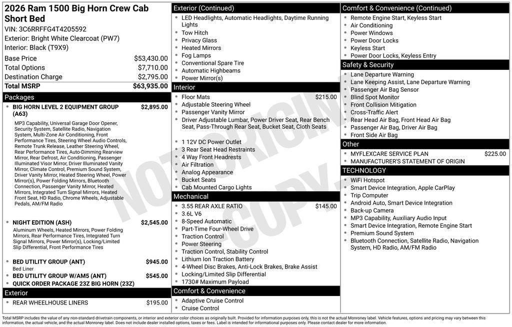 2026 RAM Ram 1500 RAM 1500 BIG HORN CREW CAB 4X4 5'7' BOX