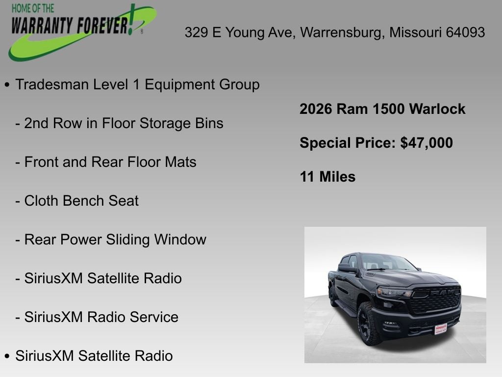 2026 RAM Ram 1500 RAM 1500 WARLOCK CREW CAB 4X4 5'7' BOX