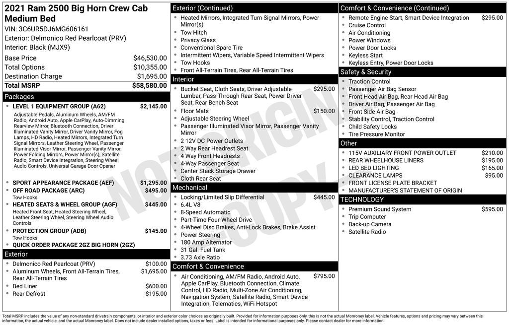 2021 RAM 2500 Big Horn Crew Cab 4x4 6'4' Box
