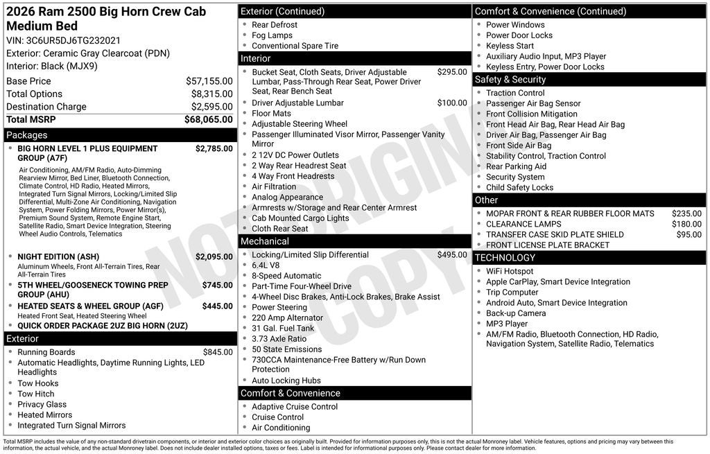 2026 RAM Ram 2500 RAM 2500 BIG HORN CREW CAB 4X4 6'4' BOX