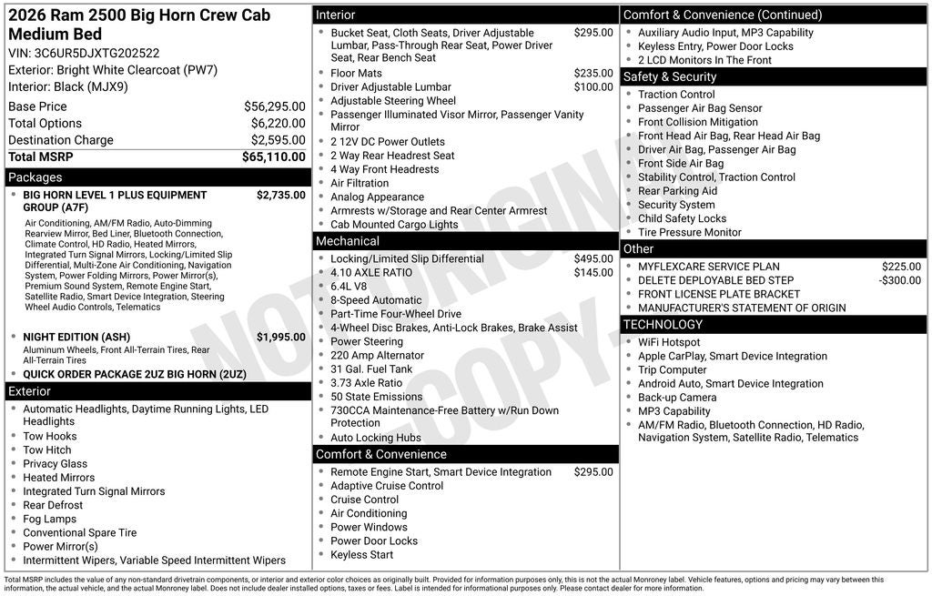 2026 RAM Ram 2500 RAM 2500 BIG HORN CREW CAB 4X4 6'4' BOX