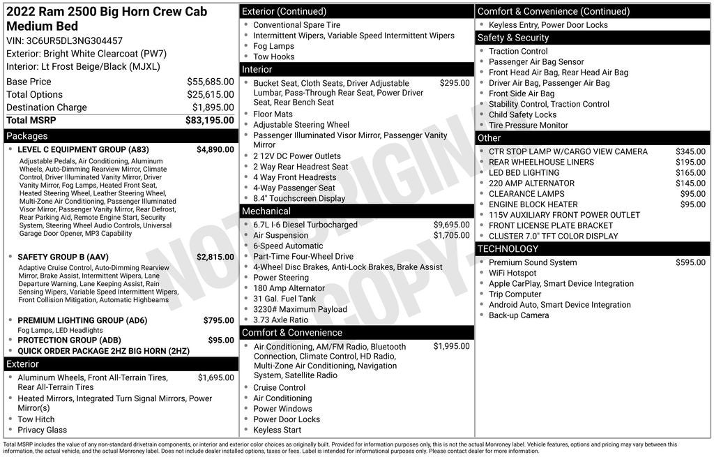 2022 RAM 2500 Big Horn Crew Cab 4x4 6'4' Box