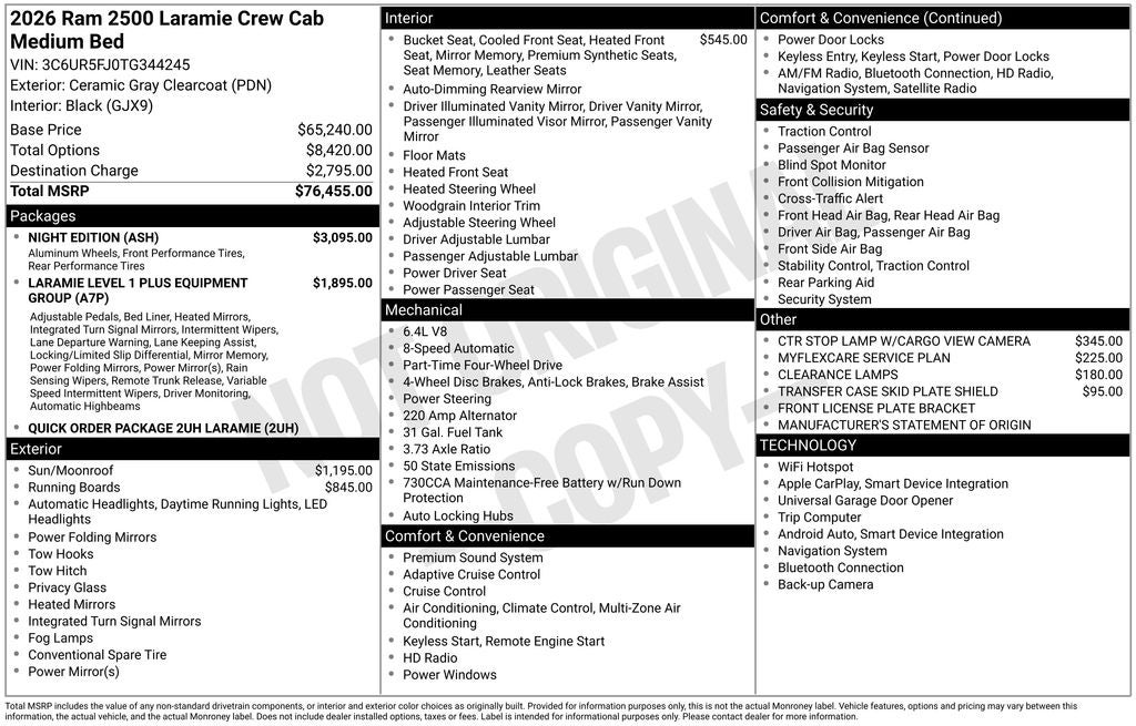 2026 RAM Ram 2500 RAM 2500 LARAMIE CREW CAB 4X4 6'4' BOX