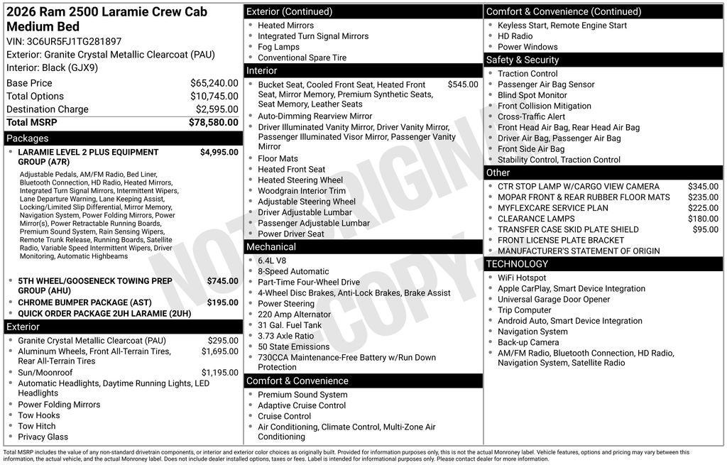2026 RAM Ram 2500 RAM 2500 LARAMIE CREW CAB 4X4 6'4' BOX