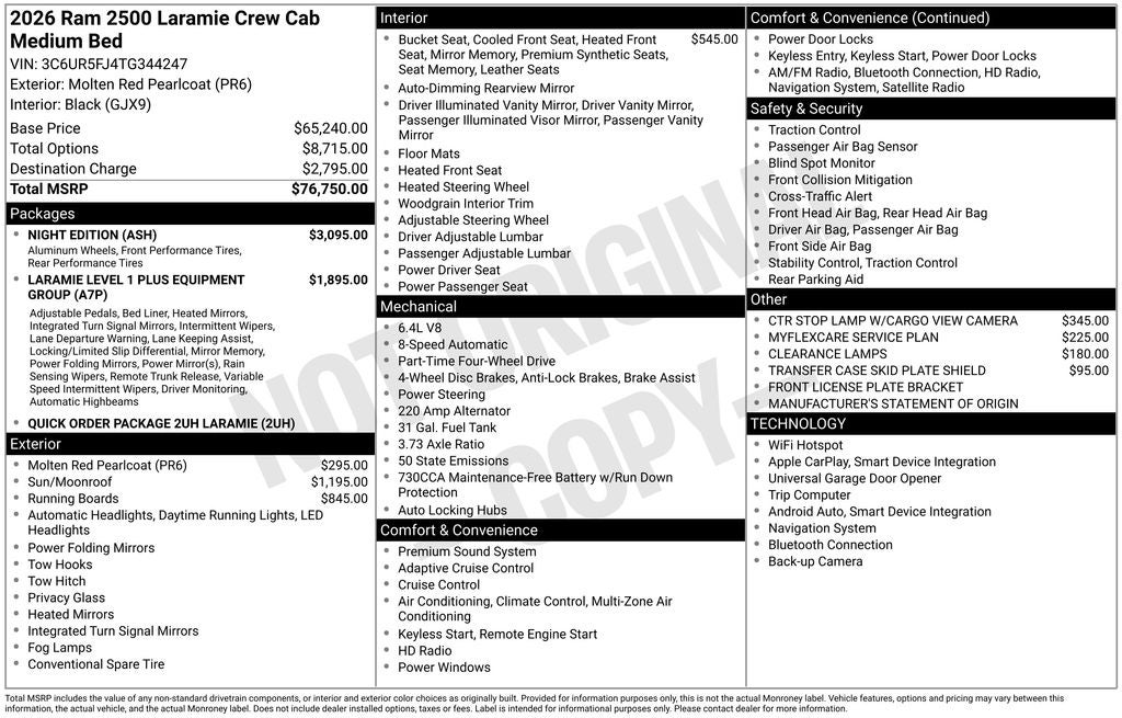 2026 RAM Ram 2500 RAM 2500 LARAMIE CREW CAB 4X4 6'4' BOX