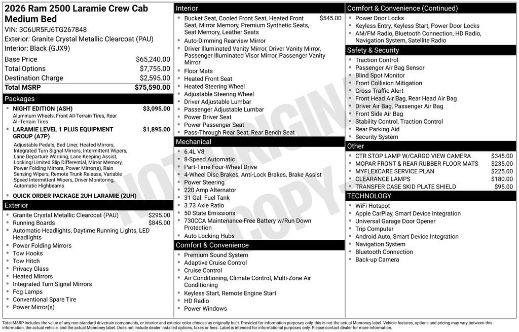 2026 RAM Ram 2500 RAM 2500 LARAMIE CREW CAB 4X4 6'4' BOX