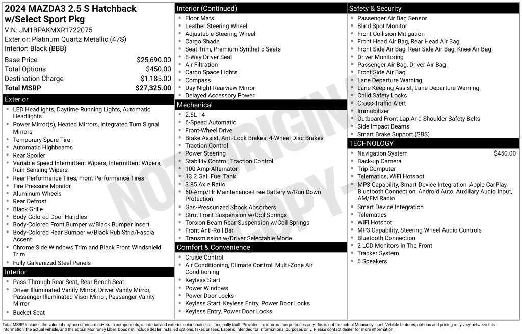 2024 Mazda Mazda3 Hatchback 2.5 S Select Sport